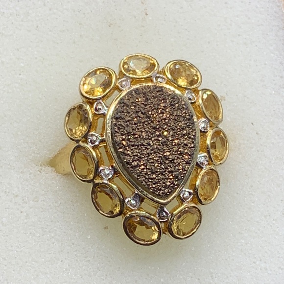 JTV Jewelry - Red Drusy Quartz and Citrine Ring